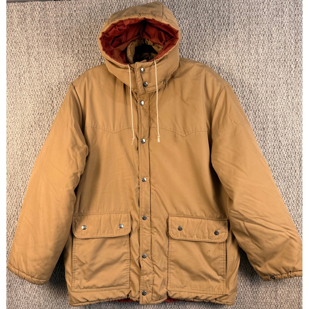 JCPenney The Mens Shop Vintage 80s Puffer Parka Jacket L Tan Western Workwear